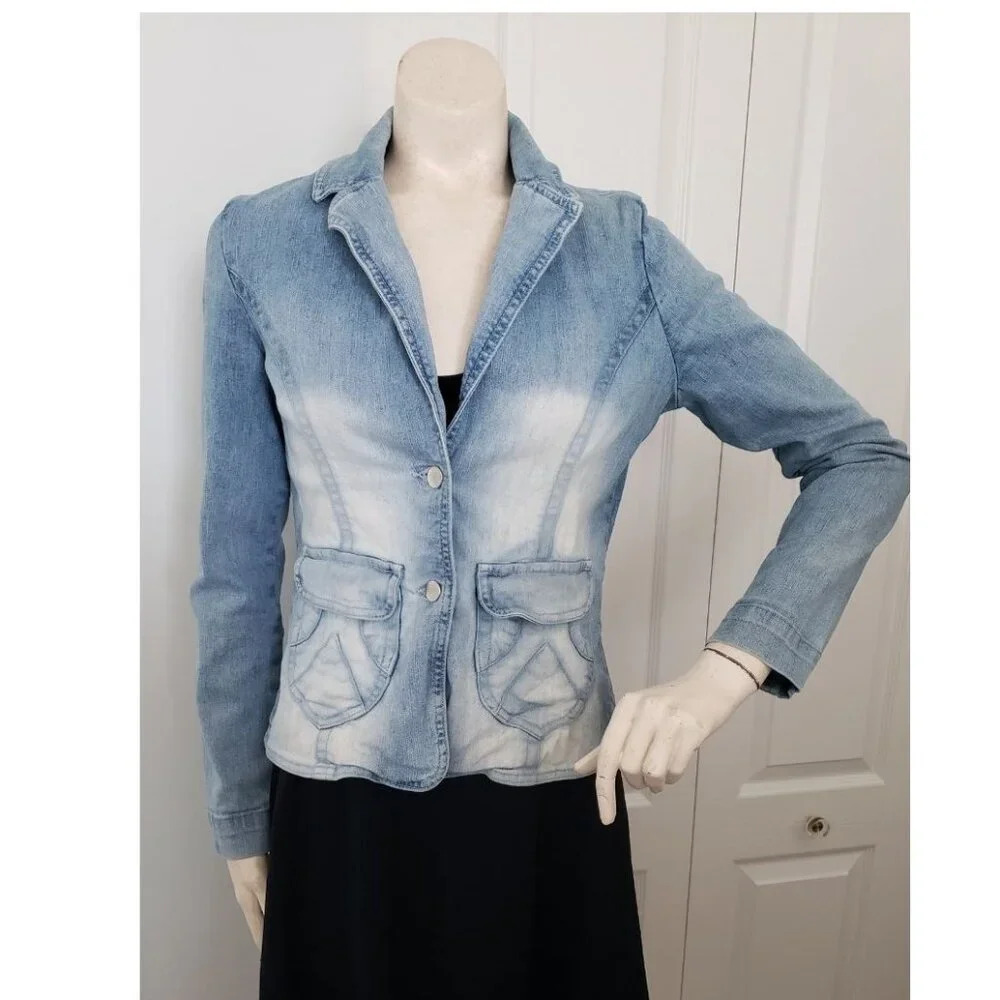 E-Vie Fitted Denim Blazer Jacket Vintage looking Made  in Turkey